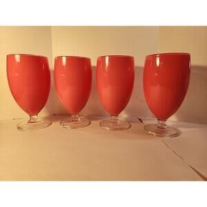 4 Vtg Pottery Barn Al Fresco Pink Footed Tumblers/ Glasses Polycabonate Taiwan